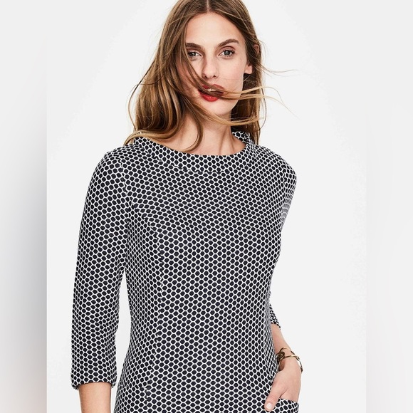 BODEN SARAH JACQUARD KNIT BLUE WHITE 3/4 SLEEVES DRESS US SZ 10 10R - Picture 2 of 10